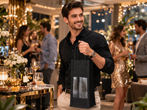 Bolsa de Yute Negra para Botellas de Vino con Ventana Transparente, Reutilizable, Ecológica, para Regalos - Product Image 2