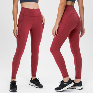 Leggings de Yoga de Cintura Alta para Mujer, Efecto Segunda Piel, con Bolsillos Laterales, Nailon y Spandex, Acabado Lijado, Pantalones Deportivos Transpirables para Gimnasio, Venta al Por Mayor OEM ODM - Product Image 5