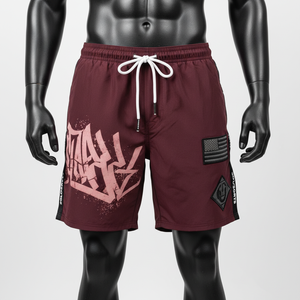 Shorts de bain pour homme en microfibre polyester premium 150 GSM, bordeaux, tissu à séchage rapide, empiècements latéraux, logo personnalisé par sublimation. - Product Image 4