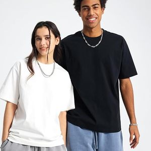 T-shirt décontracté pour homme 100 % coton, coupe oversize, manches courtes, col rond, couleur unie, anti-boulochage, 220 g, vert, gris, noir - Product Image 6