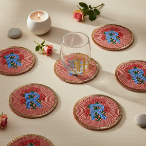 2026 New Handmade Eco-Friendly Glass Beads Modern Name Initial Coaster Customizable Color Stylish Barware Coffee Tea Mats Pads - Product Image 6