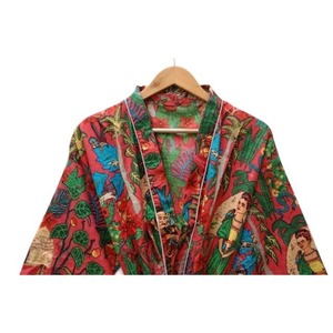 Bata Kimono de Algodón con Estampado Floral de Manga Larga y Cuello en V para Mujer, Ecológica, para Descansar y Dormir, Lavable a Máquina - Product Image 1