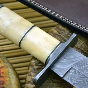Couteau de chasse Bowie DIY OEM avec acier Damas et manche en bois et étui en cuir - Couteau de chasse d'extérieur - Product Image 3
