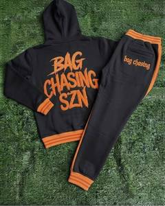 Ensemble de survêtement Bag Chasing SZN noir et rose brodé, sweat à capuche et pantalon, streetwear pour femme, tenue décontractée longue pour l'automne - Product Image 5
