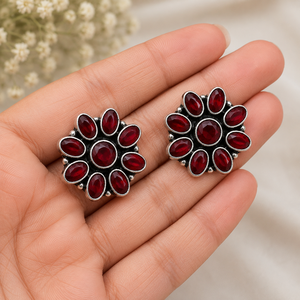 Direct Factory Oxidized Silver Flower <b>Stud</b> <b>Earrings</b> Pear Cut <b>Turquoise</b> Flower Design | Bohemia Style Party Women's Wholesale - Product Image 3