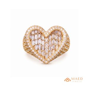 Anillo de Corazón de Moissanita Dorada para Mujer, Chapado en Oro de 14K, Diseño de Lujo con Incrustaciones de Diamantes, Regalo de Joyería Fina para Aniversario - Product Image 1