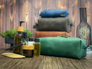 Men's Genuine Leather Eco-Friendly Portable for Bag Zipper Closure Large for <b>Travel</b> Makeup Wedding Gift <b>Kit</b> TYG-0027 - Product Image 3