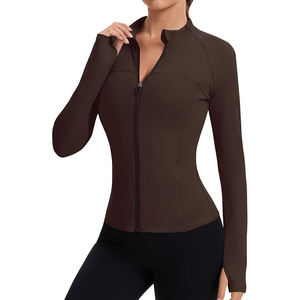 Veste de yoga respirante en nylon à fermeture éclair intégrale pour femme, coupe ajustée, col montant, manches longues, tendance, faible MOQ, logo personnalisé sur le devant - Product Image 1