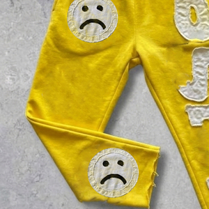 Pantalones de chándal de lana de cintura alta económicos, con efecto desgastado, forro polar grueso de 450 GSM, cintura elástica y bordado desgastado, tipo pijama - Product Image 6