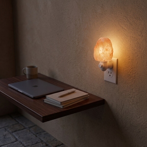 Lampe murale artisanale en pierre de sel naturelle, lumière d'ambiance minérale de l'Himalaya pour l'intérieur de la maison, éclairage décoratif chaleureux - Product Image 5