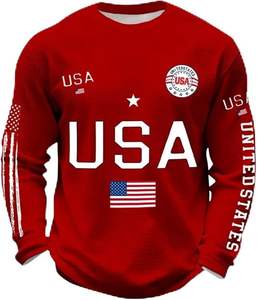 เสื้อสเวตเชิ้ตคอกลมลายธงชาติสหรัฐอเมริกาสำหรับผู้ชาย - ผ้าฝ้าย 100% ปักลายและพิมพ์ลายดิจิทัล ทรงโอเวอร์ไซส์สำหรับฤดูหนาว เป็นมิตรต่อสิ่งแวดล้อม - Product Image 1