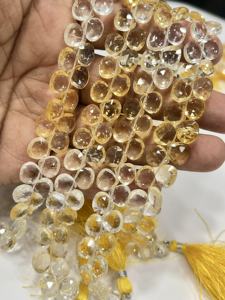 Cuentas facetadas de cuarzo citrino natural con tonalidades, forma de corazón, tamaño 6-7 mm aprox. Cadena de 8 Pulgadas - Product Image 4