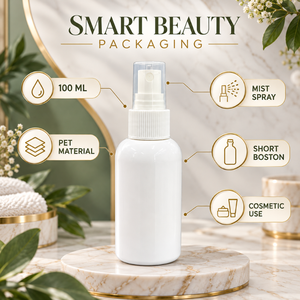 Fine Mist Spray <b>100ml</b> White PET Boston <b>Bottle</b> for Cosmetic Packaging | Skincare Toner Perfume Hair Care Beauty Product Wholesale - Product Image 5