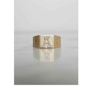 14K Yellow Gold Custom Initial Letter A Moissanite Signet <b>Ring</b> VVS1 D Color Personalized <b>Name</b> <b>Ring</b> for Men Women - Product Image 1