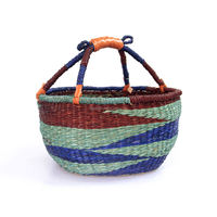 Panier Bolga en jonc de mer, style tressé du Ghana, durable, avec couvercle et poignées pliables, multifonction, couleur naturelle, fait main au Vietnam, prix abordable