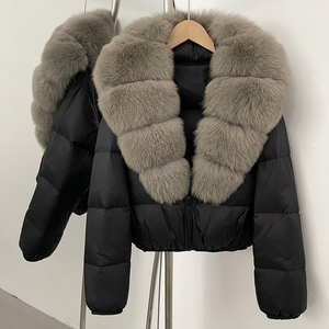 OFTBUY Manteau d'hiver pour femme en duvet de canard blanc, avec fourrure de renard, court, épais, style parka, ample et respirant, tissé - Product Image 6