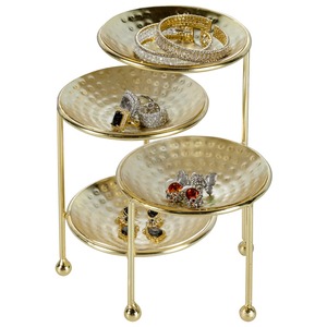 <b>Gold</b> Metal Jewelry Organizer Stand with 4 Tier Trays for Rings Earrings Bracelets Storage Display - Product Image 3