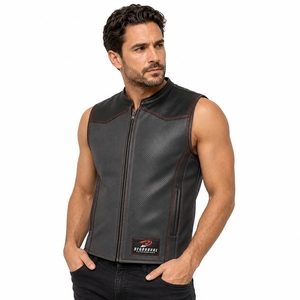 Gilet en cuir pour homme, veste en cuir sans manches de qualité supérieure, cuir véritable souple et durable, style motard classique, mode décontractée pour l'extérieur - Product Image 4