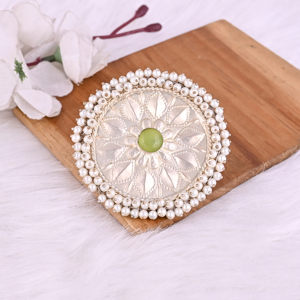 Green Cats'eye & Pearl Gemstone Floral Design Boho <b>Silver</b> Plated <b>Adjustable</b> Big <b>Ring</b> - Product Image 2