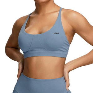 New Arrival Custom Front Logo Lightweight High Support Women's Solid <b>Racerback</b> U-Neck Yoga Sports <b>Bra</b> 75%Nylon 25%Spandex - Product Image 3