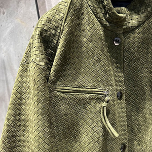 Quilted <b>Jacket</b> Women's Olive Green Stand Collar Full <b>Sleeve</b> Button Closure Autumn Style <b>Short</b> Length Woven Polyester - Product Image 5