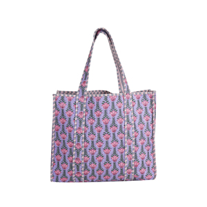 <b>Quilted</b> Cotton Open Tote Bag Women Lavender Block Print Floral Shoulder Handmade Indian Boho Beach Summer Autumn Durable - Product Image 4