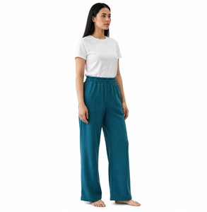 Pantalones de chándal anchos color verde azulado para mujer, cintura alta, cintura elástica, ajuste holgado, suaves, informales, para estar en casa, fabricante OEM personalizado - Product Image 1
