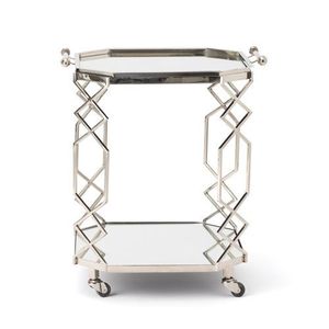 Modern Chrome Geometric Cocktail Bar Cart Tiered Rolling Liquor Display Server & <b>Coffee</b> Station <b>Table</b> with Wheels - Product Image 2