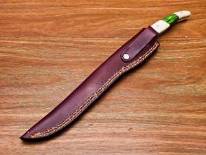 Couteau à fileter en acier Damas, manche en bois vert, fait main, pour la pêche et le désossage, ambidextre, style traditionnel, étui en cuir - Product Image 5