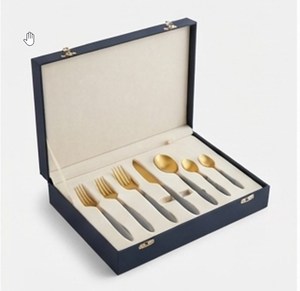 Ensemble de couverts en acier inoxydable doré de qualité supérieure avec manche gris mat, design minimaliste, compatible lave-vaisselle, pour table de mariage - Product Image 6