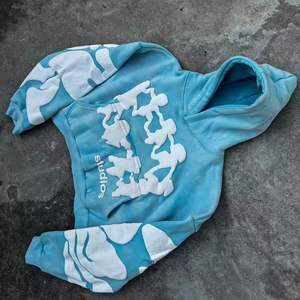 รับผลิตเสื้อผ้า OEM ODM ปักโลโก้ 3 มิติ คุณภาพสูง ผ้าฟลีซหนาน้ำหนัก 450 กรัม ทรงโอเวอร์ไซส์ เป็นมิตรกับสิ่งแวดล้อม เสื้อผ้าสตรีทแวร์สำหรับฤดูหนาว สไตล์ดิสเทรส - Product Image 2