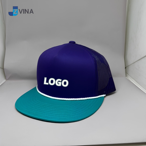 Custom Logo Mesh Trucker <b>Cap</b> Blue Teal Snapback with Rope Adjustable 6-Panel Casual <b>Hat</b> Front Panel Spring Summer - Product Image 1