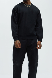 <b>Mens</b> <b>Plain</b> <b>Black</b> Heavyweight Crewneck <b>Sweatshirt</b> Drop Shoulder Oversized French Terry Cotton Pullover Top Casual Streetwear - Product Image 4