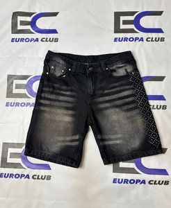Shorts en jean pour homme, style streetwear personnalisé, baggy, effet usé, délavé à l'acide, avec strass de haute qualité - Product Image 1