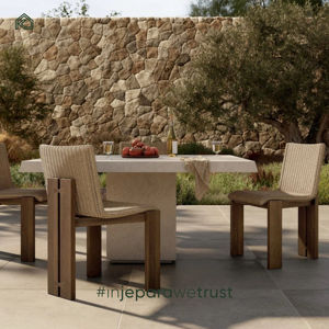 Conjunto de sillas y sofá de teca y ratán PE de primera calidad para restaurantes comerciales modernos, con cojines, hecho en Indonesia. - Product Image 1