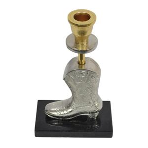 Handmade Silver & Gold <b>Boot</b> Pillar Figure Candle Holder With Base Decorative Items Metal Candle <b>Stand</b> Event Party Home Decora - Product Image 3