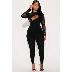 Combinaison longue sans manches rouge pour femme, col mandarin, découpes, taille haute, coupe ajustée, tenue de club, Spandex Polyester - Product Image 3