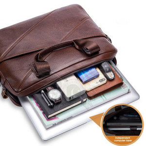 Sac à ordinateur portable décontracté en cuir véritable, prêt à l'emploi, avec un design spacieux et durable et une disposition pratique pour les voyages - Product Image 3