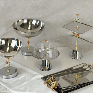 Silver Pedestal Serving Bowl Gold Ginkgo Leaf Blue <b>Crystal</b> Stem Elegant Metal Footed Compote Chalice Home Decor - Product Image 6