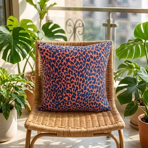 Coral Orange Velvet Pillow Cover home textiles with <b>Navy</b> <b>Blue</b> Leopard Print Decorative <b>Throw</b> Cushion Case <b>for</b> <b>Sofa</b> - Product Image 5