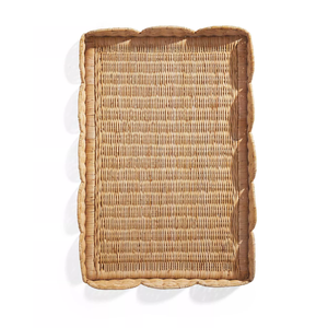 Plateau de service rectangulaire en rotin, bord festonné, matériau naturel, pour petit-déjeuner, table basse, rangement – Vente chaude - Product Image 2
