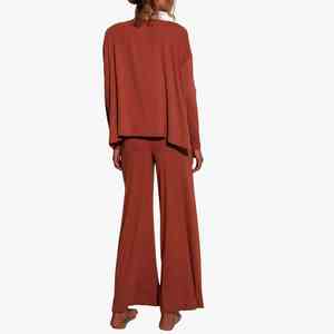 Ensemble de détente 2 pièces en maille pour femme, couleur unie, haut à manches longues col rond, pantalon large, décontracté, toutes saisons, coupe ample, respirant - Product Image 2