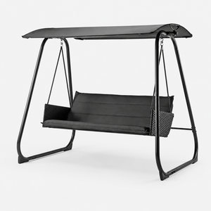Modern Outdoor Canopy <b>Swing</b> Bench Black Metal <b>Frame</b> Cushioned Garden Porch Patio Balcony Lounge Furniture - Product Image 6