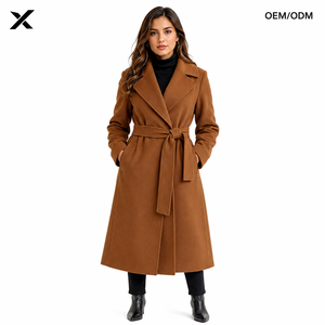 X Custom Women's Tie-Belt <b>Wrap</b> Coat | OEM ODM Premium Wool Cashmere Blend Winter Overcoat <b>Fur</b> Trim | Private Label Fashion Coats - Product Image 1