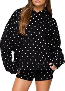 เสื้อสเวตเตอร์มีฮู้ดลายจุดสีดำสำหรับผู้หญิง แขนยาว ทรงหลวม ถักแบบสบายๆ ใส่ได้ทุกฤดูกาล ชุดสองชิ้น ความยาวแบบยาว - Product Image 3