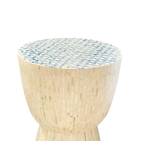 Natural Shell Mosaic Hourglass Accent <b>Stools</b> Mother of Pearl Stylish Hand Made <b>Wooden</b> <b>Stool</b> White Body Blue Top - Product Image 3