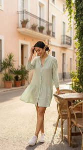 Robe chemise décontractée pour femmes, manches longues, coton et lin, tissu léger, tendance - Product Image 5
