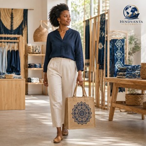 Bolsa de Playa de Yute con Estampado Geométrico Personalizado, Asas de Cuerda No Tejidas, Cierre de Cremallera, Tamaño Mediano, Reutilizable, para Regalo - Product Image 6