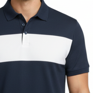 Wholesale Mens Navy Blue Polo <b>Shirt</b> with <b>White</b> Contrast Chest Panel Short Sleeve Performance Fit Casual Golf Polo T-<b>Shirt</b> - Product Image 3