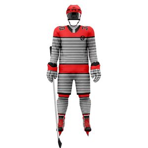 Gray Red Black <b>Ice</b> Hockey Uniform for Men Professional Hockey Jersey and Pant Set Breathable Lightweight Athletic Team Match - Product Image 1